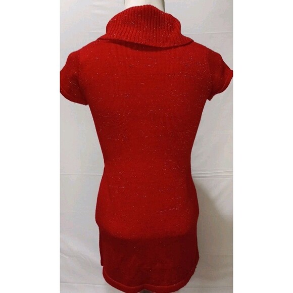 Faded Glory High Mock Neck Shirt Sleeve Sweater Dress Size L 10/12 Red Metallic - Picture 3 of 13